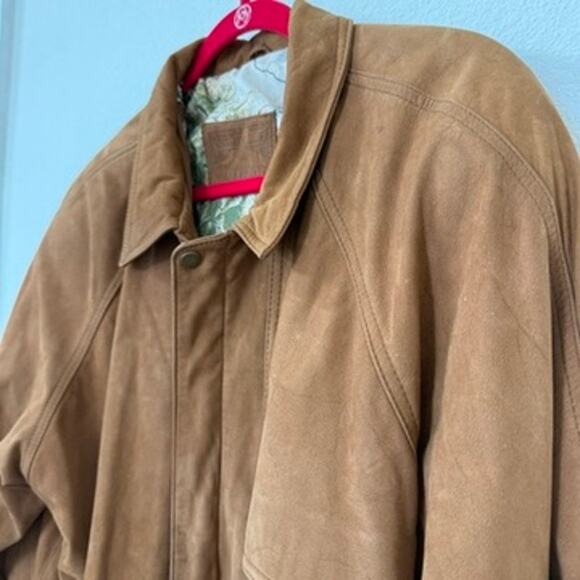 Marlboro Adventure Team Suede Leather Bomber Jacket Map Lining L Vintage 90s - Picture 3 of 8
